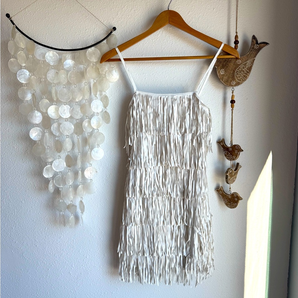 White Faux Leather Fringed Strappy Dress